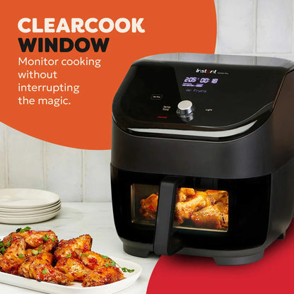 Instant Vortex Plus With ClearCook Air Fryer 5.7L in Black featuring ClearCook viewing window and healthy oil-free cooking technology.