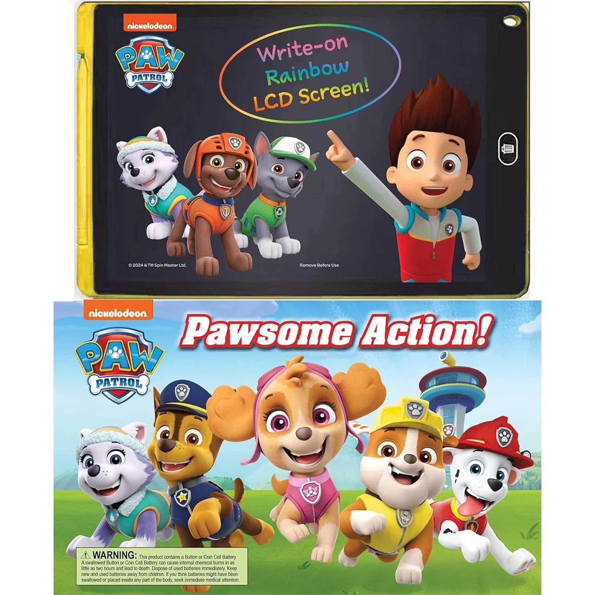 Front view of the Disney Princess LCD Interactive Board Book showing the colorful cover, open story page, and integrated rainbow LCD drawing screen with attached stylus.