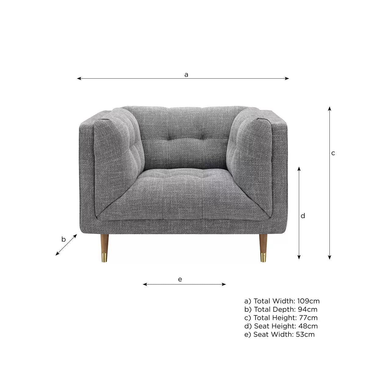 Grey fabric armchair with cushioned seat and modern design for living room and lounge interiors