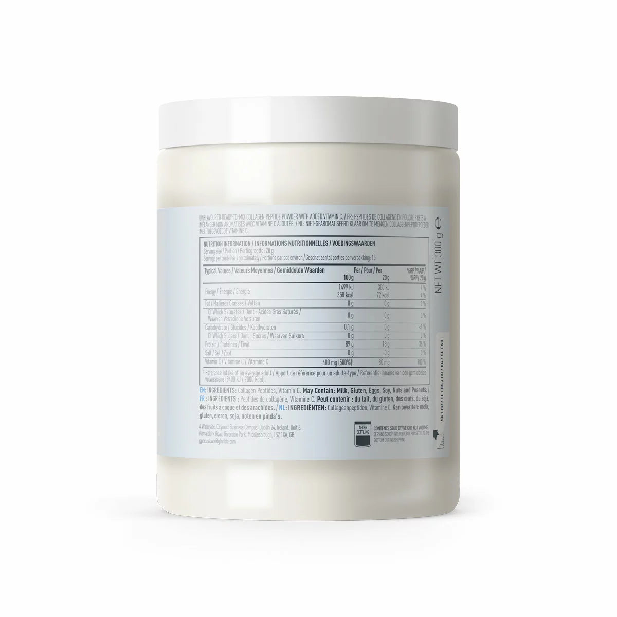 Two 300g tubs of Isopure Unflavoured Collagen powder shown side by side against a clean studio backdrop.
