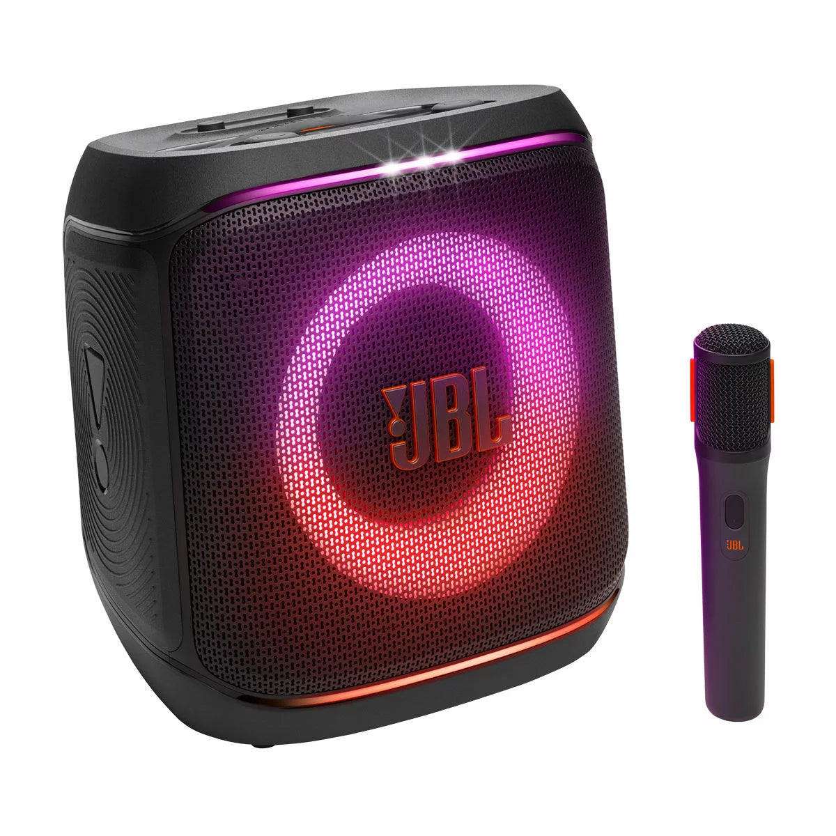 JBL PartyBox Encore 2 portable speaker with wireless microphone delivering powerful bass and karaoke sound for parties and events