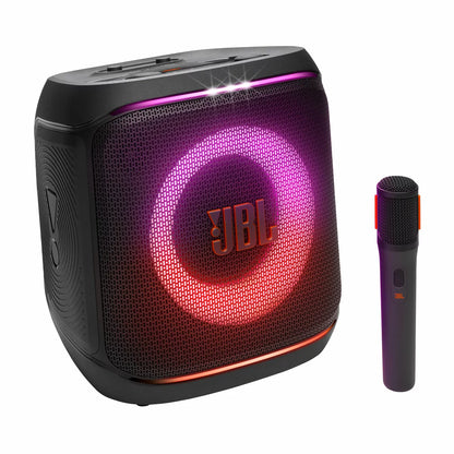 JBL PartyBox Encore 2 portable speaker with wireless microphone delivering powerful bass and karaoke sound for parties and events