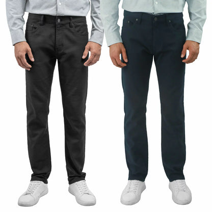 Front view of navy blue Jachs Loopback Twill Pants in a straight-fit cut, showcasing 5-pocket styling and soft twill fabric texture.