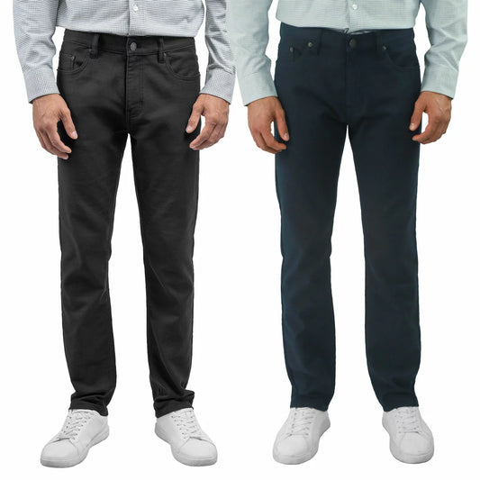 Front view of navy blue Jachs Loopback Twill Pants in a straight-fit cut, showcasing 5-pocket styling and soft twill fabric texture.