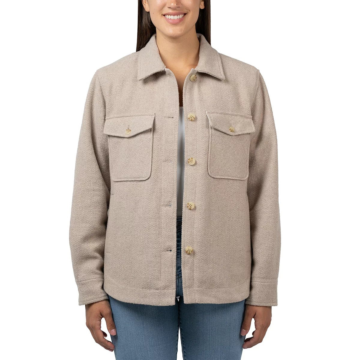 Jachs women's plaid wool-blend quilted shacket featuring velvet cord lining and double chest pockets displayed against a warm autumn outdoor setting.