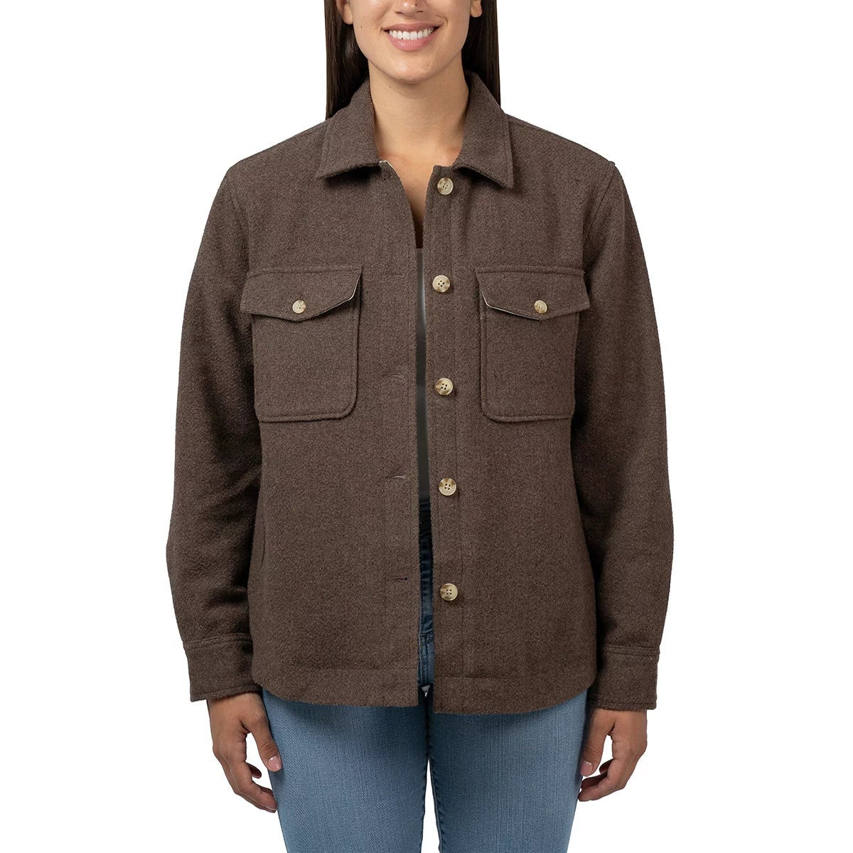 Jachs women's plaid wool-blend quilted shacket featuring velvet cord lining and double chest pockets displayed against a warm autumn outdoor setting.