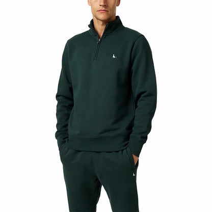 Front view of the Jack Wills Men's Barchester 1/4 Zip Sweatshirt in soft brushed fleece with metal zipper detail and iconic embroidered pheasant chest logo.