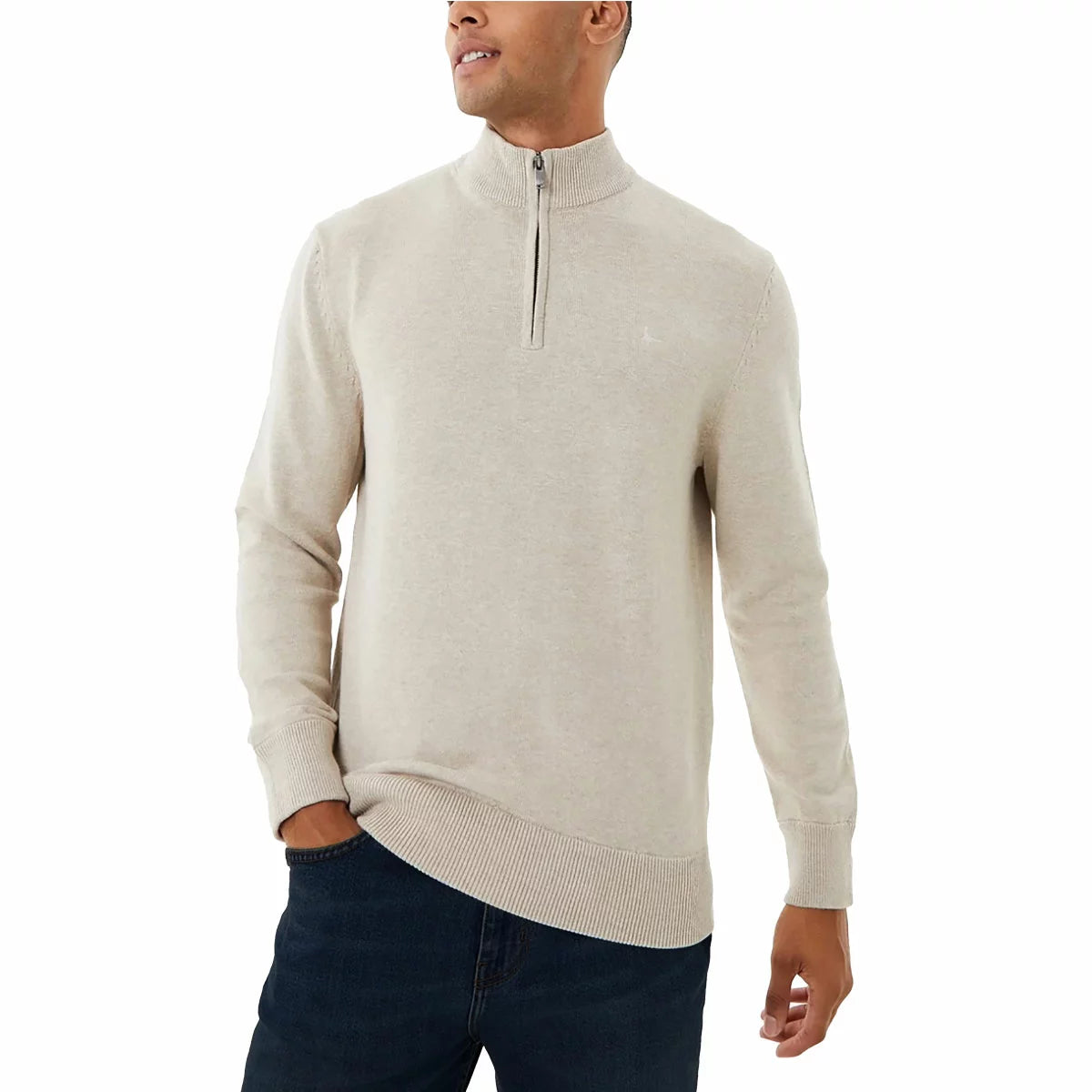Jack Wills Men's Barchester 1/4 Zip Sweatshirt with soft cotton fabric, quarter zip collar, and ribbed hem design/4