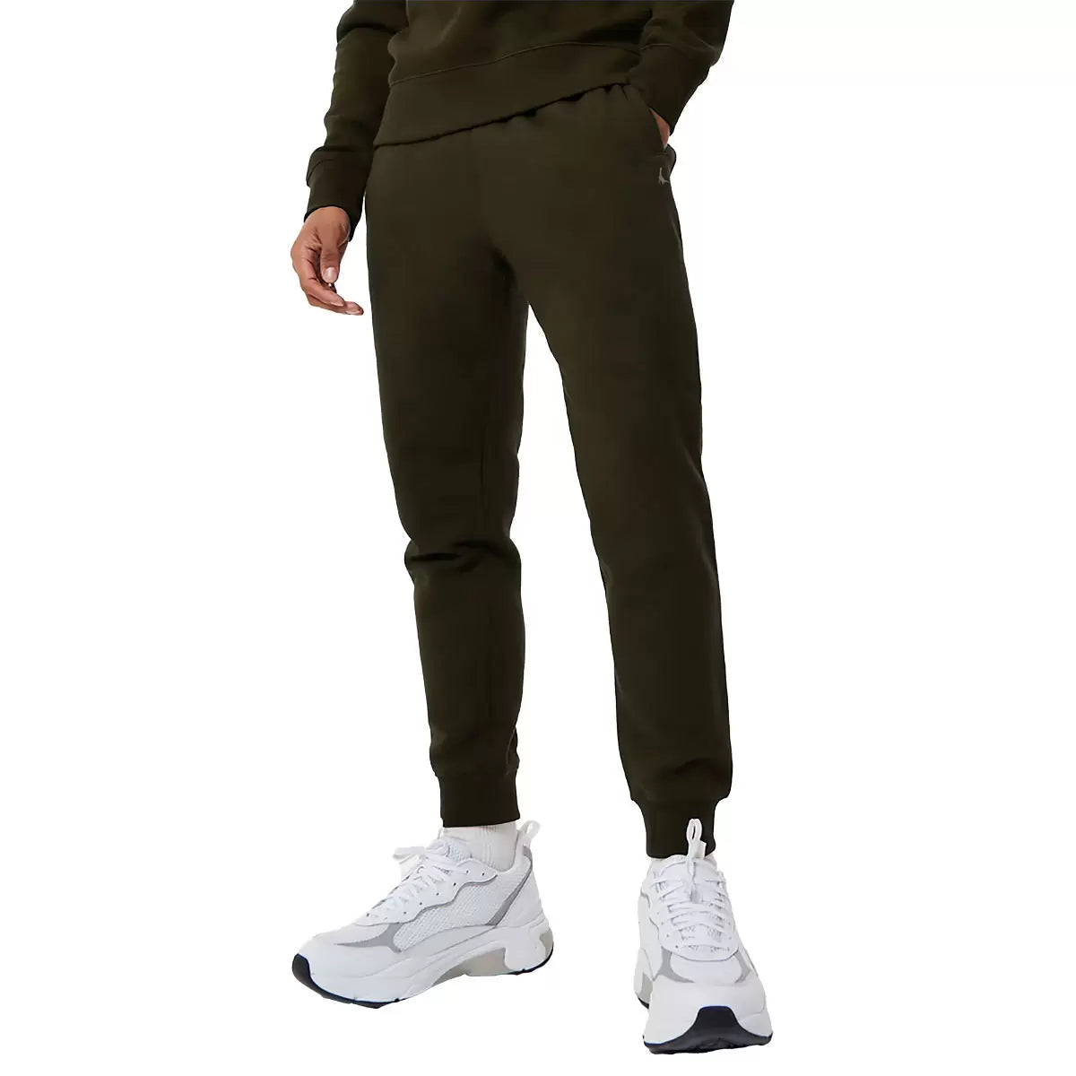 Front view of navy blue Jack Wills Men's Haydor slim fit joggers featuring soft brushed fleece texture, side pockets, and embroidered heritage logo against a clean studio background.
