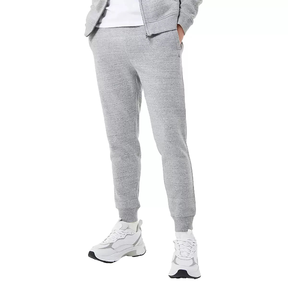 Front view of navy blue Jack Wills Men's Haydor slim fit joggers featuring soft brushed fleece texture, side pockets, and embroidered heritage logo against a clean studio background.