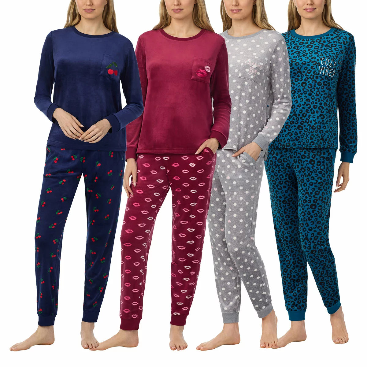 Jane & Bleecker Women's Silky Plush Pyjama Set in ultra-soft plush fabric with matching long-sleeve top and comfortable lounge pants.
