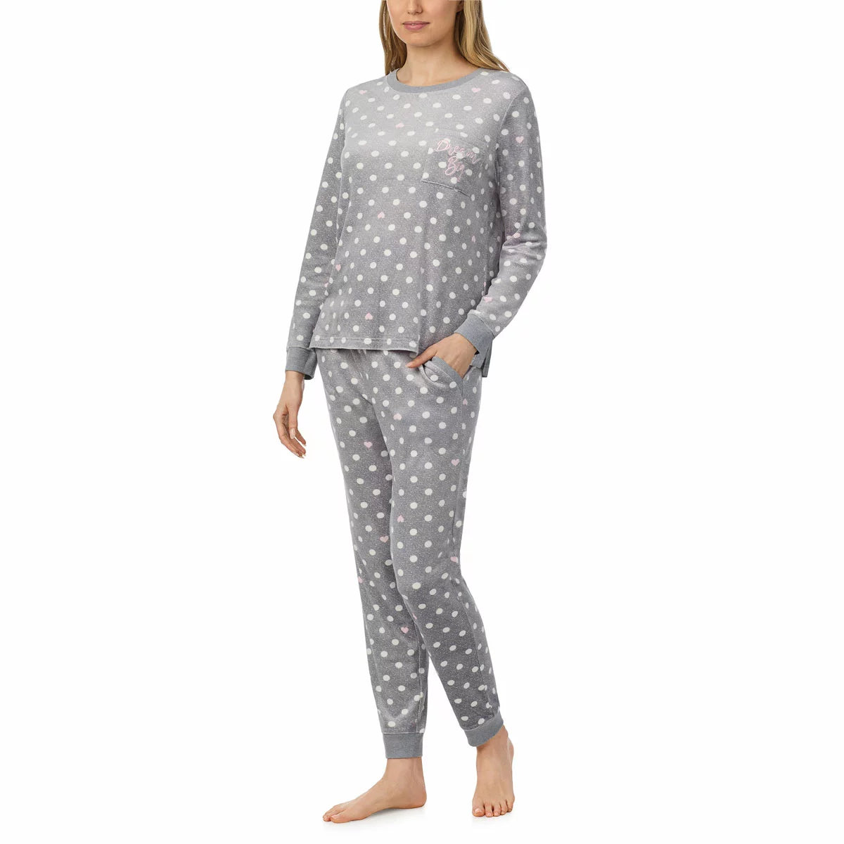 Jane & Bleecker Women's Silky Plush Pyjama Set in ultra-soft plush fabric with matching long-sleeve top and comfortable lounge pants.