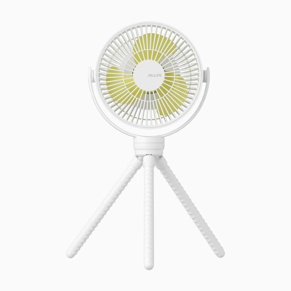 JisuLife Life1 Mini Stroller Fan mounted on a baby pram handlebar during a sunny day out.
