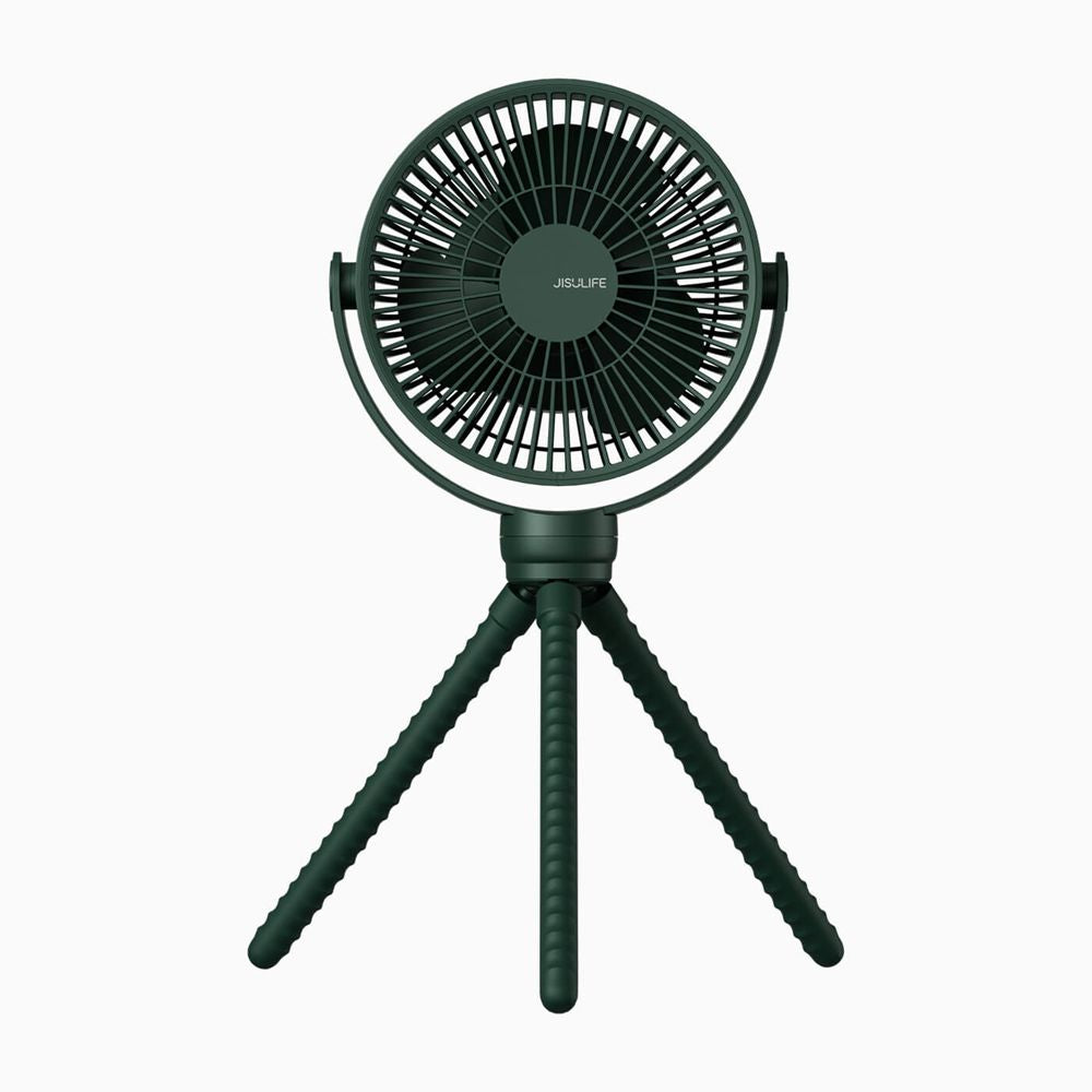 JisuLife Life1 Mini Stroller Fan mounted on a baby pram handlebar during a sunny day out.