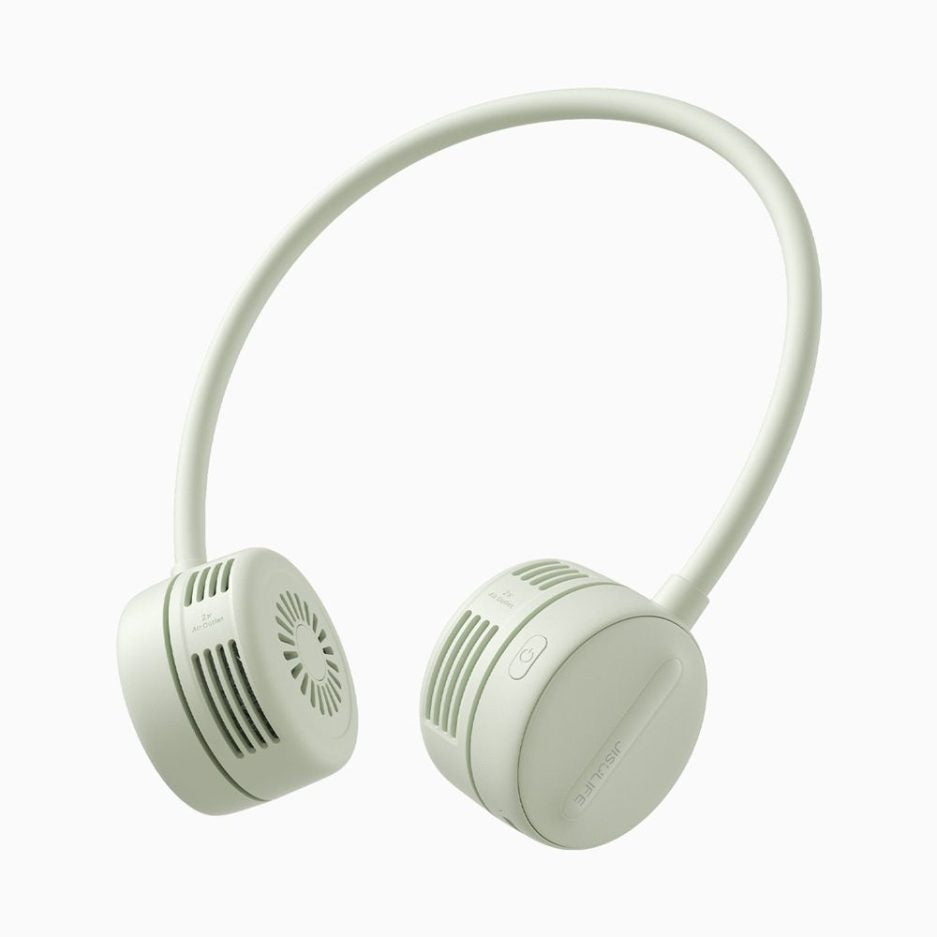 Close-up view of the USB-C charging port and 4-speed control button on the lightweight JisuLife portable fan.