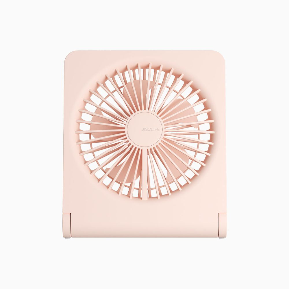 JisuLife Life3 4500mAh table fan tilted upright on a desk, highlighting extended battery capacity and 160° rotation design
