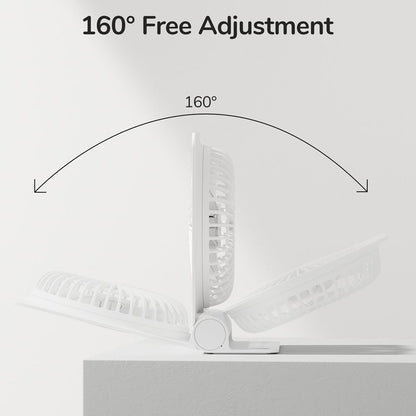 JisuLife Life3 4500mAh table fan tilted upright on a desk, highlighting extended battery capacity and 160° rotation design
