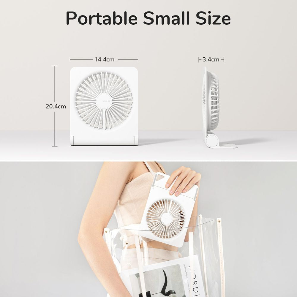 JisuLife Life3 4500mAh table fan tilted upright on a desk, highlighting extended battery capacity and 160° rotation design
