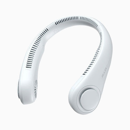 Close-up of the lightweight 4000mAh JisuLife Life3 wearable fan on a minimalist background illustrating the modern premium finish.
