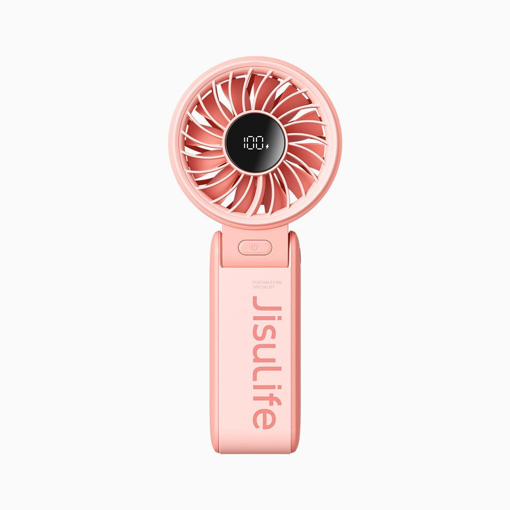 JisuLife Life7 5000mAh handheld fan displaying real-time battery percentage on its smart LED screen.