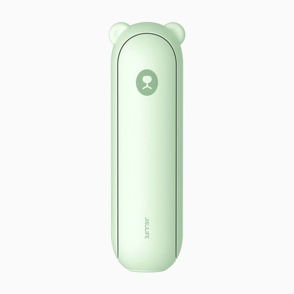 Portable JisuLife Life8 Plus 3-in-1 fan and power bank being used as a backup phone charger.