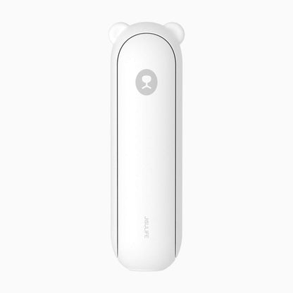 Portable JisuLife Life8 Plus 3-in-1 fan and power bank being used as a backup phone charger.