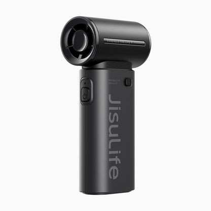 JisuLife Life9 5000mAh handheld fan showing its ultra-lightweight 5.62 oz body and high-velocity turbine head.