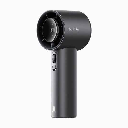 Premium JisuLife Pro1S 2025 handheld fan in aluminum alloy showing the 100-speed adjustment scroll wheel.