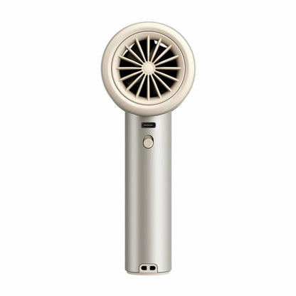 Sleek grey JisuLife Pro1 S handheld fan showing digital LED display and metallic turbine top held on a white background.