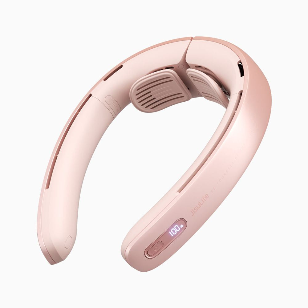 Close-up angle of the ergonomic breathable collar and turbo air duct on the JisuLife Pro1 personal fan.