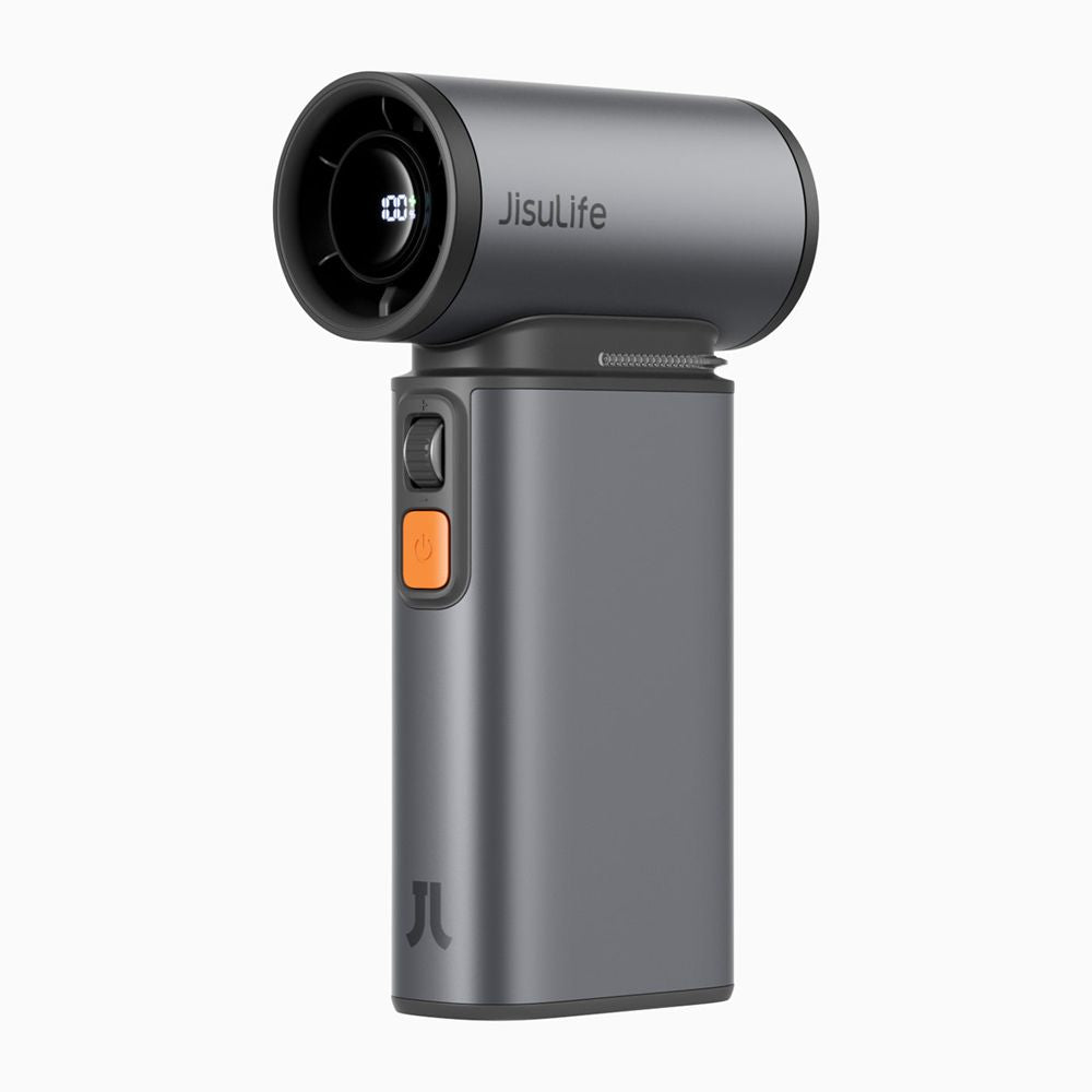 JisuLife Ultra1 handheld fan in matte finish showing the 100-speed scroll gear and internal jet turbine head.