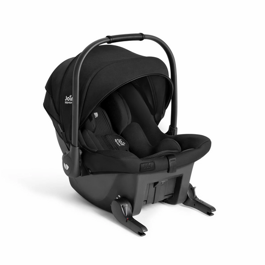 Joie Sprint Signature infant carrier showing the integrated green-guided ISOFIX arms extended for direct car anchoring.