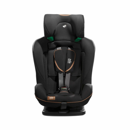 Joie i-Penti Signature booster car seat in a premium gray fabric displaying the extended Tri-Protect headrest and steel-reinforced frame.