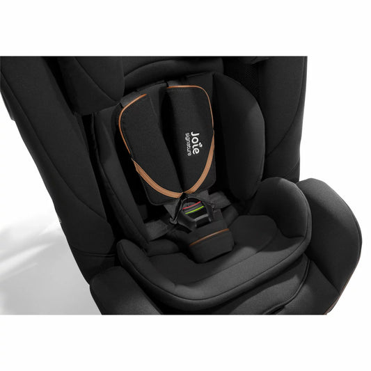 Profile view of Joie i-Penti Signature booster seat in premium fabric featuring extended side impact wings