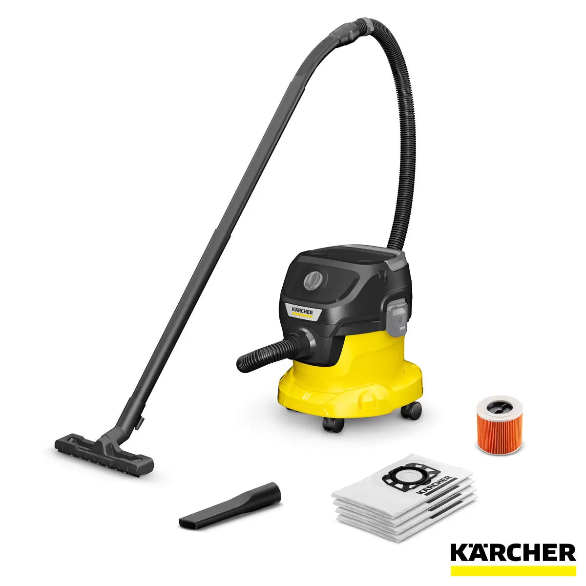 Kärcher KWD 3 wet and dry vacuum cleaner for powerful cleaning of dust, debris, and liquid spills.
