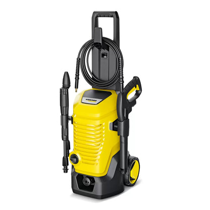 Karcher K5 WCM car and home pressure washer bundle cleaning a vehicle and outdoor patio with high-pressure water spray