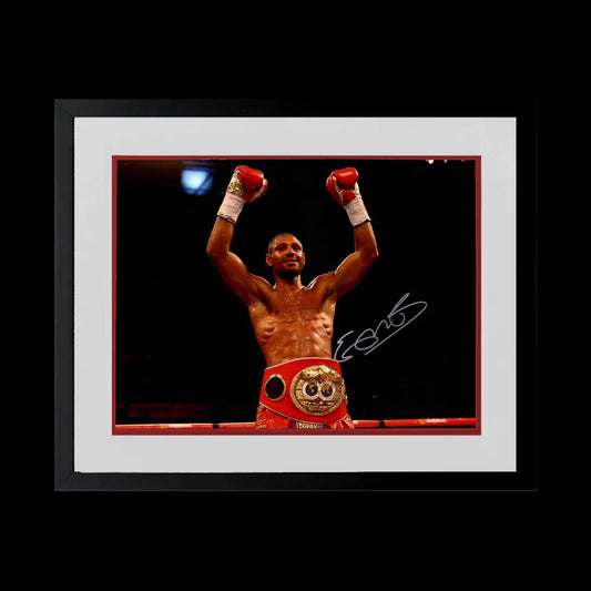 Authentic Kell Brook hand-signed boxing action punch image in a premium black frame with COA.
