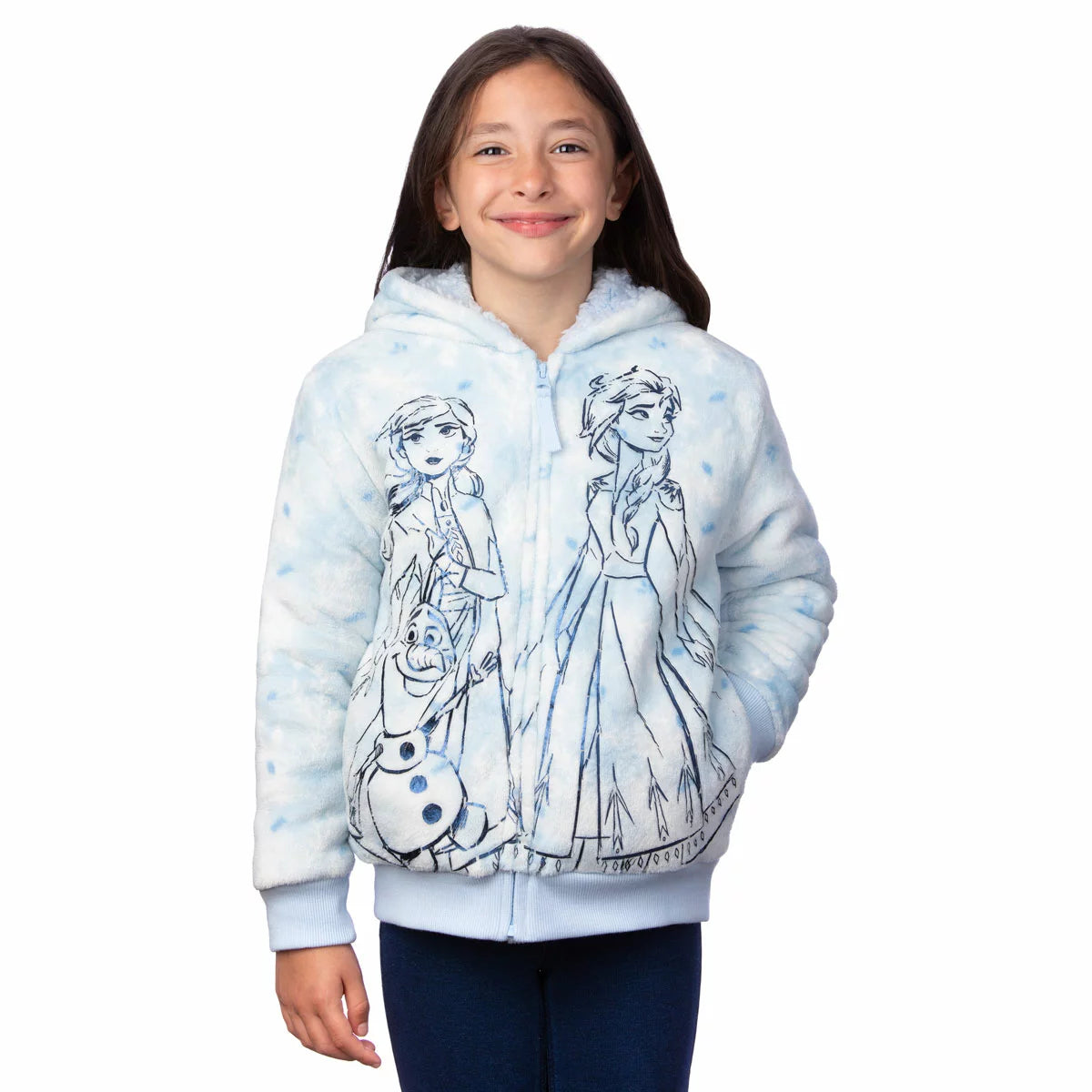 Front view of a colorful Character Kids Plush Hoodie in soft fleece fabric with full zip and detailed character embroidery displayed against a clean backdrop.