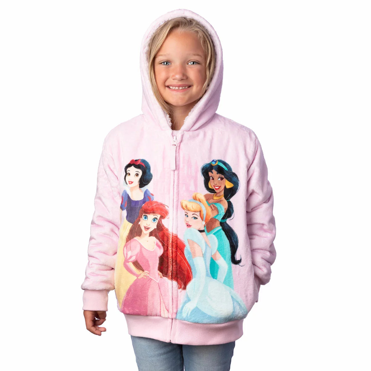Front view of a colorful Character Kids Plush Hoodie in soft fleece fabric with full zip and detailed character embroidery displayed against a clean backdrop.