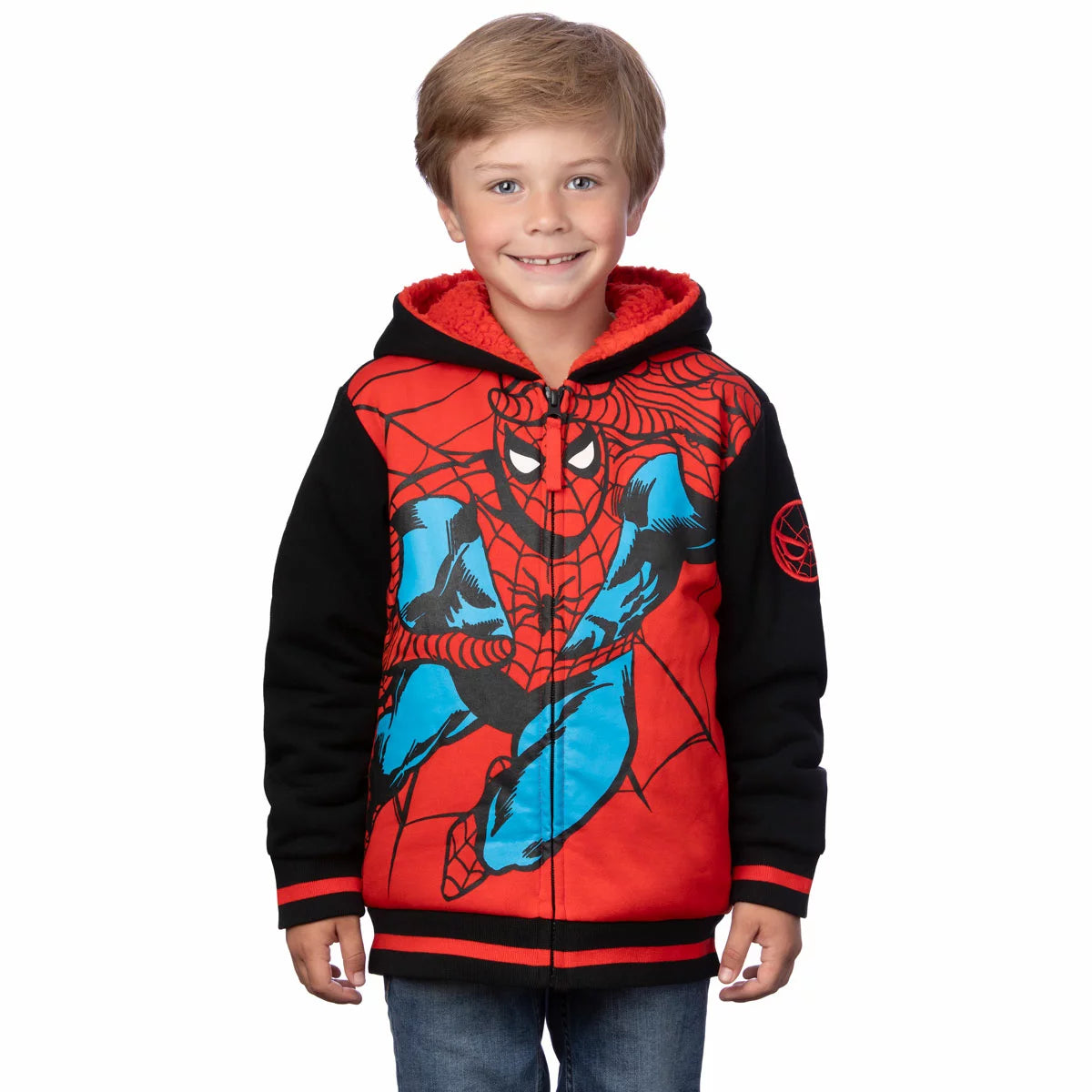Front view of a colorful Character Kids Plush Hoodie in soft fleece fabric with full zip and detailed character embroidery displayed against a clean backdrop.