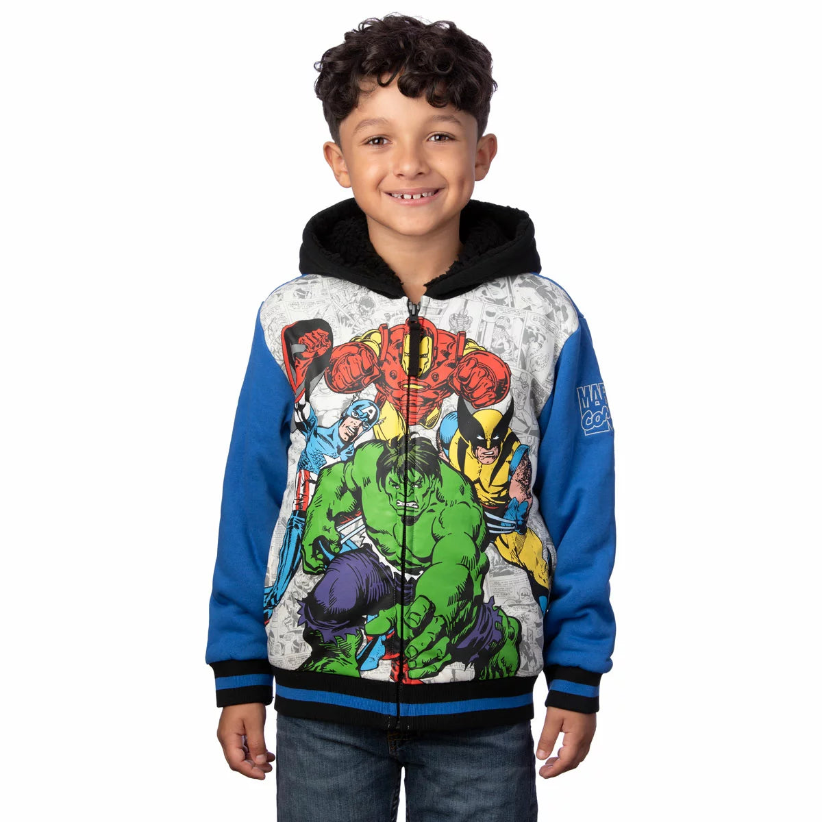 Front view of a colorful Character Kids Plush Hoodie in soft fleece fabric with full zip and detailed character embroidery displayed against a clean backdrop.