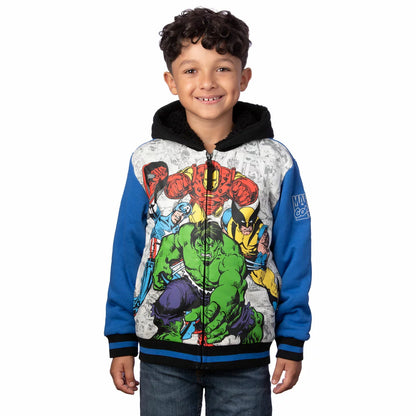 Front view of a colorful Character Kids Plush Hoodie in soft fleece fabric with full zip and detailed character embroidery displayed against a clean backdrop.