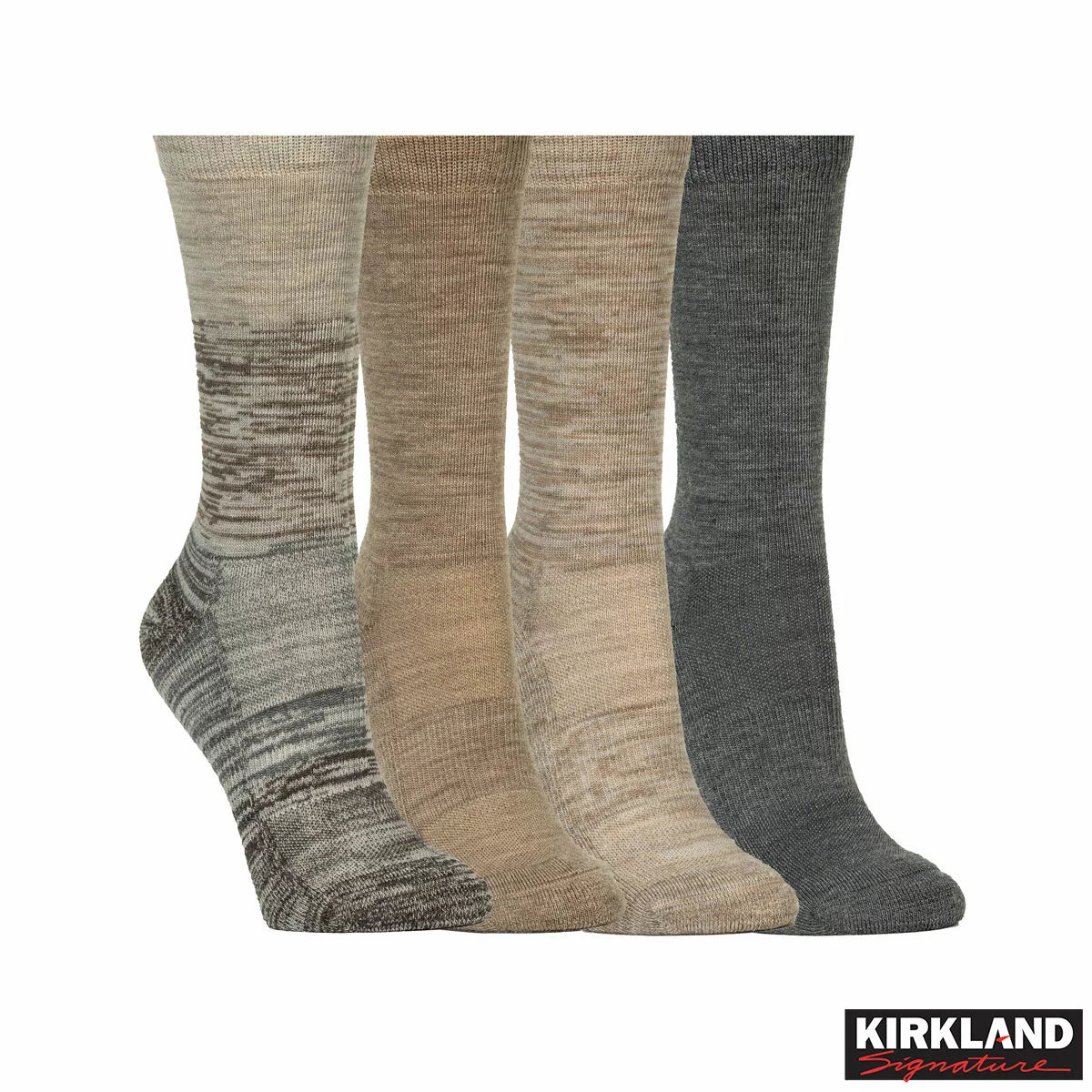 Kirkland Signature Ladies Merino Wool Blend Socks 4 Pack with soft cushioned moisture-wicking fabric for warm and comfortable everyday wear.
