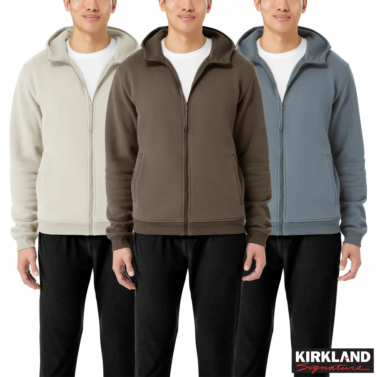 Kirkland Signature Mens Full Zip Hoody in soft fleece with adjustable hood and zipper/1