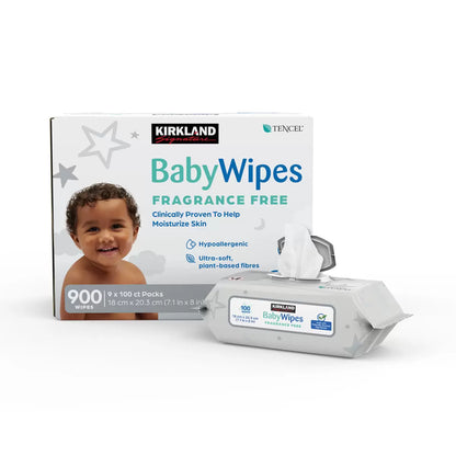 Kirkland Signature Tencel Baby Wipes 9 x 100 Pack soft plant-based baby wipes for sensitive skin and daily baby care