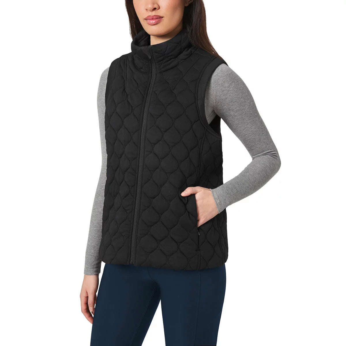 Kirkland Signature Women's Quilted Vest featuring lightweight quilted insulation, full-zip front closure, and comfortable everyday layering design.