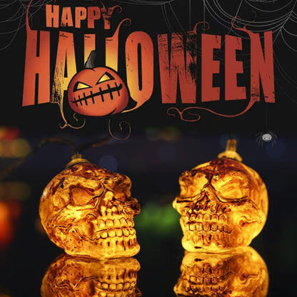 A 2-pack of 9.8ft Kyoffiie Halloween string lights featuring 20 LED bulbs glowing softly along a festive porch railing.