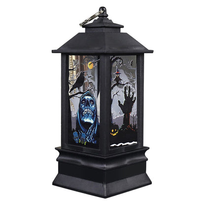 An acrylic LED Halloween square wind light featuring a soft glow and a metal hanging ring displayed on a festive tabletop