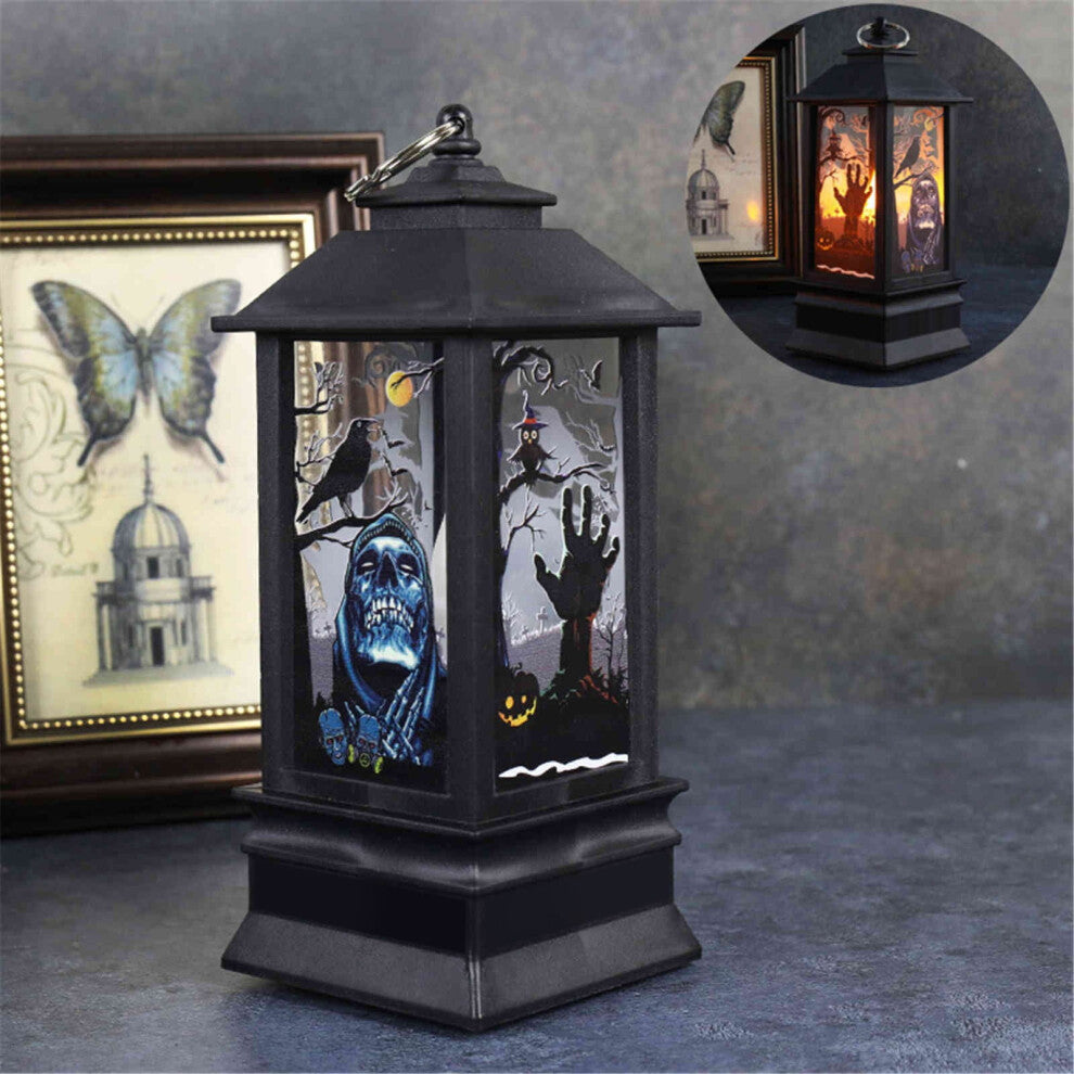 An acrylic LED Halloween square wind light featuring a soft glow and a metal hanging ring displayed on a festive tabletop