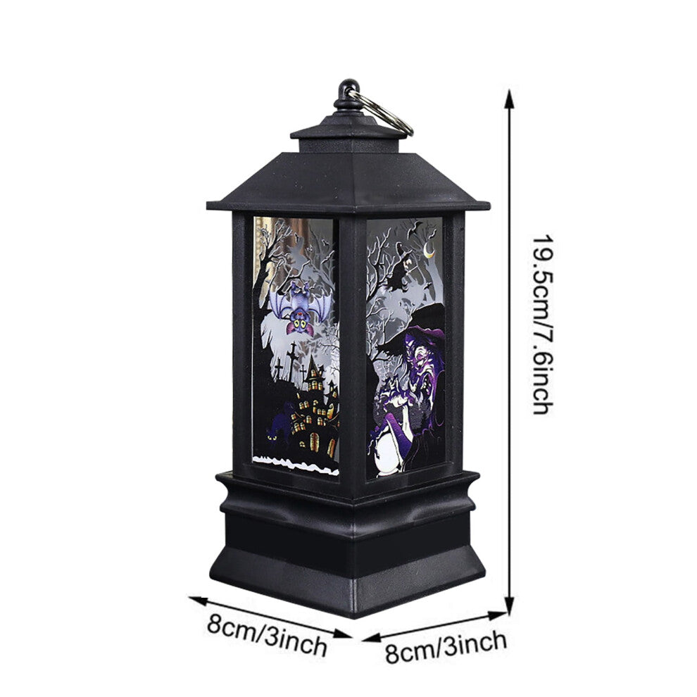 An acrylic LED Halloween square wind light featuring a soft glow and a metal hanging ring displayed on a festive tabletop